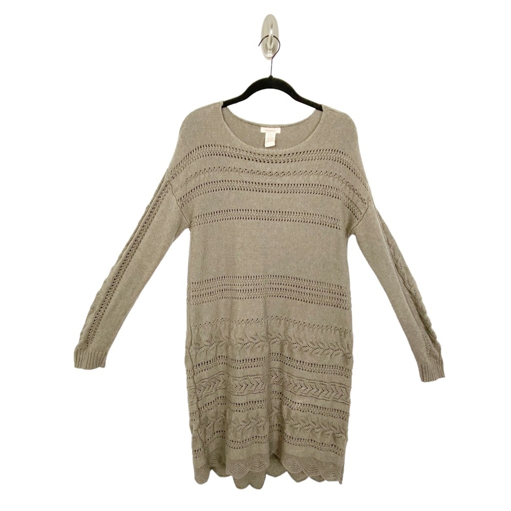 Sundance Crochet Knit Cotton & Silk Blend Taupe Sweater Tunic Dress Size Small